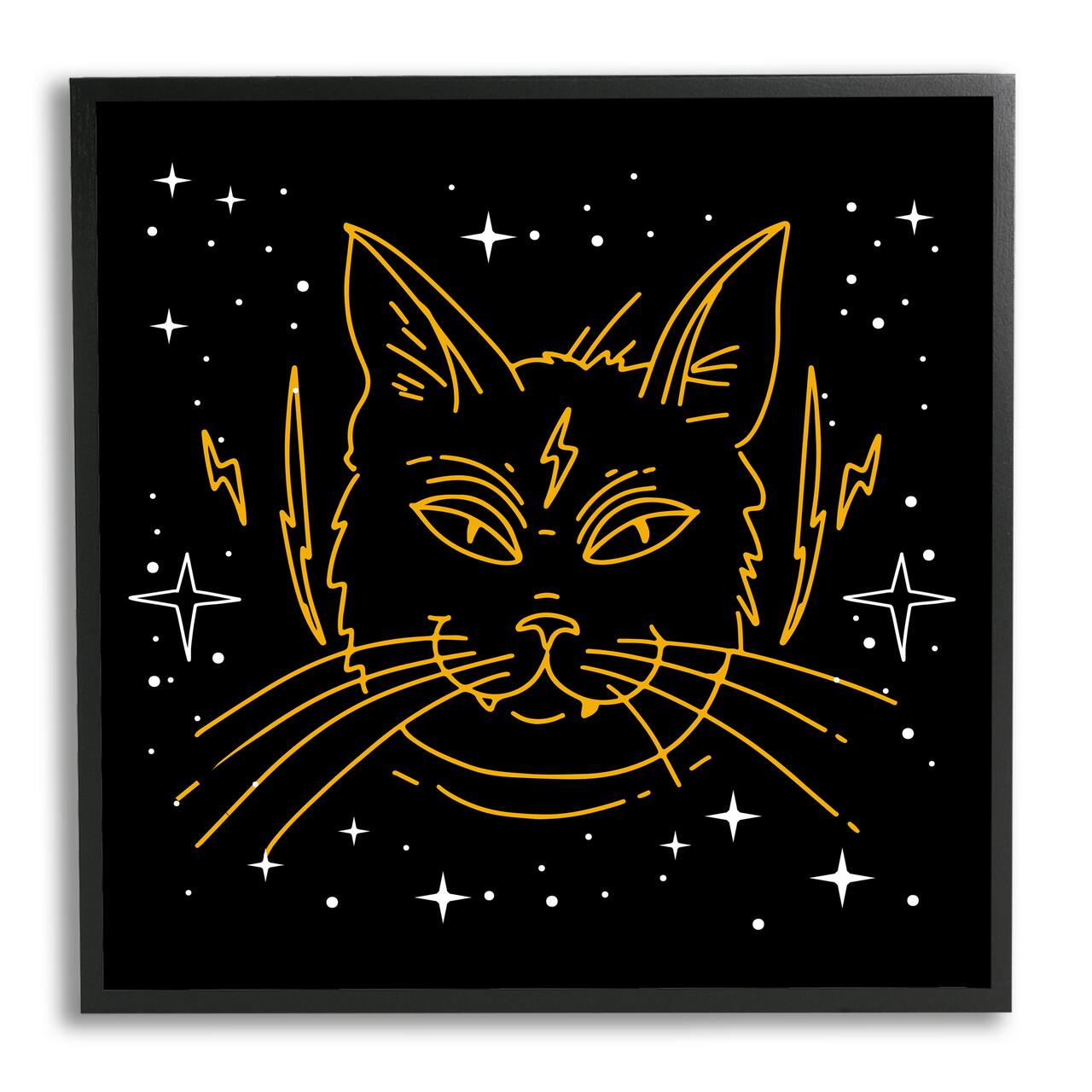 Stupell Industries Starry Cat Lightning Bolt Framed Giclée Wall Art